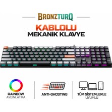 BRONZTURQ MK1175-SIYAH Raınbow Antı-Ghostıng Orange Switch Kablolu Mekanik Klavye