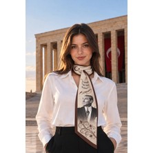 Tarzını Seç Gurur – Bej Kahverengi Cumhuriyet Atatürk Temalı Kravat / Eşarp / Fular 85X25CM