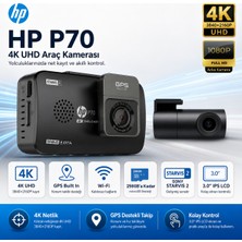 HP Araç İçi Ön ve Arka Kamera P70 Black, HD Araçiçi Kamera, G Sensörlü, Wi-Fi Destekli (Resmi Distribütör Garantili)