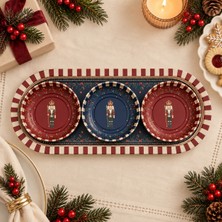 Sarkap Home 3'lü 10X3,2 cm Çerezlik ve 16X35 cm Sunumluk Tepsi Seti - Nutcracker