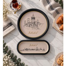 Sarkap Home 34 cm Istanbul Krem Tepsi ve 16X35 Oval Tepsi Seti