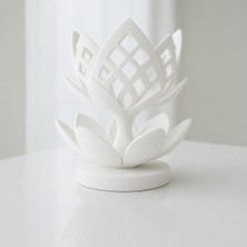 Bezos 3D Baskı Lotus Çiçeği Mumluk - Dekoratif Tealight Mumluk-Beyaz
