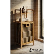 Kuzey Life Kuzeylife Bambu Kirli Sepetli 2 Raflı Çok Amaçlı Banyo Düzenleyici