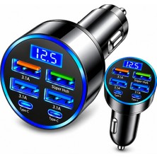BRAVİON 6’lı Araç Çakmaklık Hızlı Şarj Aleti 4 USB 2 Type-C Pd Qc 3.0 LED Voltaj Göstergeli 12V 24V