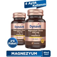 Dynavit Magnesium Citrate 200 mg & Vitamin D 60 Tablet x2 – Kas & Kemik - Magnezyum Sitrat, D Vitamini