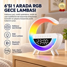 Hızlı Store 6'sı 1 Arada Kablosuz Şarjlı Rgb Gece Lambası Bluetooth Hoparlör ve Alarm Saat