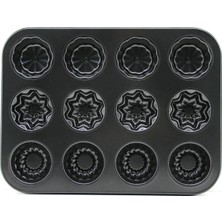 Shopwave 12 Gözlü Metal - Siyah Şekilli Muffin - Kek Kalıp (5047)