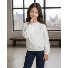 Alfa Kız Çocuk Beyaz Kol Taslı Sweatshirt Modeli
