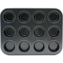 Shopwave 12 Gözlü Metal - Siyah Düz Muffin - Kek Kalıp (5047)