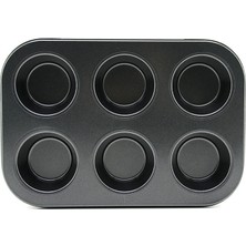 Shopwave 6 Gözlü Metal - Siyah Düz Muffin - Kek Kalıp (5047)
