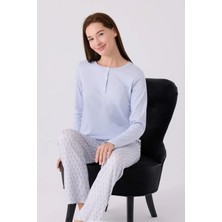 Pıerre Cardın Kadın Uzun Kol Pijama Takım PC8888 Mavi