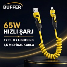 Shopwave 4&amp;apos;ü 1 Arada Esnek Spiral Hızlı Şarj Kablosu, Araç Içi Yaylı Kablo, Type-C ve Lightning Uyumlu Çoklu Şarj Kablosu (5047)