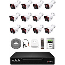 Uptech 12 Kameralı Güvenlik Kamera Seti 2mp 1080P Full Hd 6 Atom LED Gece Görüşlü 320GB HDD 5525