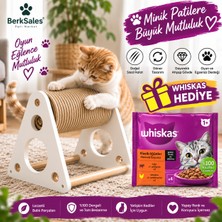 Berksales Beyaz Ahşap Döner Sisal Kedi Tırmalama Oyuncağı + Whiskas Klasik Öğünler 4X85 G Yaş Mama Hediye