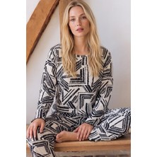 Siyah İnci Desenli Viskon Örme Pijama Takım 26224673
