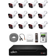 Uptech 12 Kameralı Güvenlik Kamera Seti 2mp 1080P Full Hd 6 Atom LED Gece Görüşlü 250GB HDD 5525