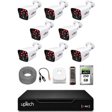 Uptech 8 Kameralı Güvenlik Kamera Seti 2mp 1080P Full Hd 6 Atom LED Gece Görüşlü 250GB HDD 5525