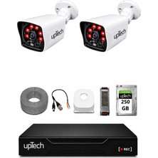 Uptech 2 Kameralı Güvenlik Kamera Seti 2mp 1080P Full Hd 6 Atom LED Gece Görüşlü 250GB HDD 5525