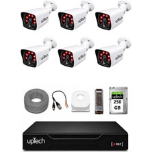 Uptech 6 Kameralı Güvenlik Kamera Seti 2mp 1080P Full Hd 6 Atom LED Gece Görüşlü 250GB HDD 5525