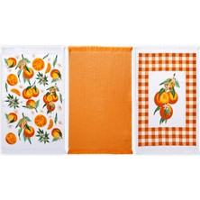 Green Black Orange 3'lü Mutfak Havlu Seti Baskılı 40x60
