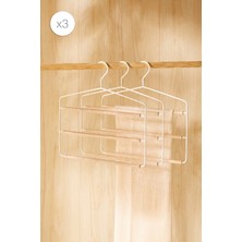 Ocean Home Textile 3'lü 3 Katlı Ahşap Destekli Mat Beyaz Renk Metal Giysi Askısı 32 x 36.5 x 0.47 cm
