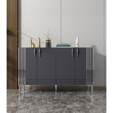 Morepp Venedik 120 cm Konsol Tv Sehpası Çok Amaçlı Dolap Antrasit-Gümüş