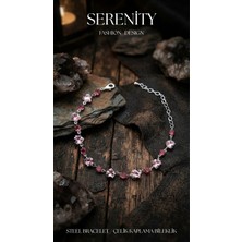 Serenity Pembe Beyaz Zirkon Taşlı Kalp Çelik Kaplama Bileklik