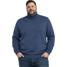 Battal Moda Erkek Büyük Beden Melanj Lacivert Tam Balıkçı Triko Kazak 3xl-4xl-5xl-6xl