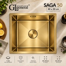 GL General General Saga 50 Gold Paslanmaz Çelik Eviye 40X50 cm Tek Gözlü 1 mm Derin Hazneli Mutfak Evyesi + Sifon