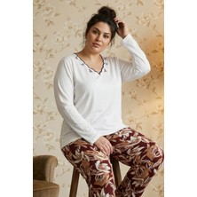 Siyah İnci Desenli Nakışlı Büyük Beden Battal Boy Viskon Örme Pijama Takım 26224843