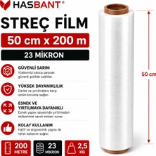 HASBANT Palet Streç Film Şeffaf 50 cm x 200 M 23 Mikron 2,5 kg
