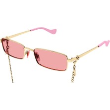 Gucci GG1600S 004 56-18 Unisex Pembe Mat Camlı Altın Metal Dikdörtgen Güneş Gözlüğü