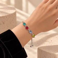 Bartuva Design Gümüş Renk Çok Renkli Taşlı Asansörlü Kadın Bileklik
