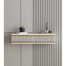 Morepp Karya 90 cm Duvara Monte 2 Kapaklı Raflı Makyaj Masası Dresuar Beyaz Altın