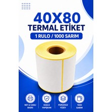 40x80mm Termal Etiket | 1 Rulo | 1000 Sarım | Ribonsuz | Kargo, Lojistik, Depo | Yapışkanlı