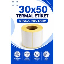 30X50MM Termal Etiket | 5 Rulo | 1000 Sarım | Ribonsuz | Kargo, Lojistik, Depo | Yapışkanlı