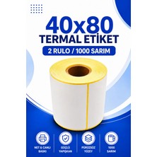 40X80MM Termal Etiket 2 Rulo 1000 Sarım Ribonsuz Kargo, Lojistik, Depo Yapışkanlı