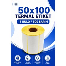 50X100MM Termal Etiket | 5 Rulo | 500 Sarım | Ribonsuz | Kargo, Lojistik, Depo | Yapışkanlı