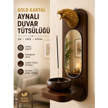 Prusias Wood Gold Kartal Başlı Aynalı Duvar Tütsülüğü – Doğal Ahşap Dekoratif Çubuk Tütsü Tutucu