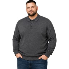 Battal Moda Erkek Büyük Beden Füme Düğmeli Polo Yaka Triko Kazak 3xl-4xl-5xl-6xl