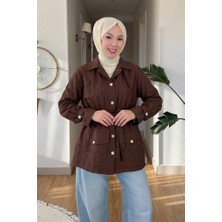 Tesettür Diyarı Toffe Tül Modal Kumaş Astarlı Tesettür Tunik- Kahverengi