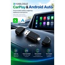 Neffo Yeni Tasarım Mini Kablosuz Ios Android Uyumlu Carplay USB ve Type-C 2in1 Araç Multimedya Adaptörü