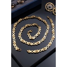 Prestige Paslanmaz Çelik Euro Kral Model Erkek Kolye Zincir Ve Bileklik Set 8Mm Altın Kaplama 902917