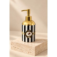 Klarhaus Mihrimah Love Birds Premium Porselen Sıvı Sabunluk – 400 Ml, Altın Renkli Pompalı, Kuş Motifli Siyah-Beyaz Dekoratif Sabunluk