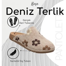 Deniz Terlik Kadın Keçe Yumuşak Hafif Ortopedi Kaymaz Tabanlı Çiçek Desenli Kışlık Ev Terliği