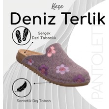 Deniz Terlik Kadın Keçe Yumuşak Hafif Ortopedi Kaymaz Tabanlı Çiçek Desenli Kışlık Ev Terliği