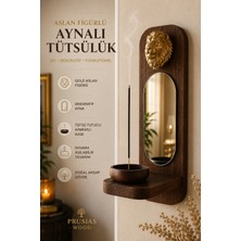 Prusias Wood Aslan Figürlü Aynalı Duvara Asmalı Ahşap Tütsülük ve Dekoratif Duvar Aksesuarı