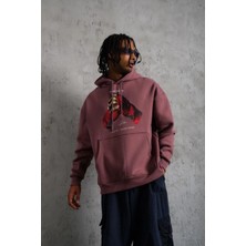 Pileli Store Eldiven Baskılı Kapüşonlu Sweat - Gül Kurusu