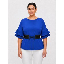 Rocmay Büyük Beden, Noche Pilili, Peplum, Korse Kemerli Büyük Beden Bluz