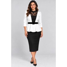 Rocmay Büyük Beden, Kemerli, Pelum, Dantel Detaylı Şık Bluz